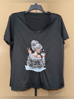 NEW “NOT TODAY” Women's Black V-Neck Graphic Tee. Size 2XL/3XL.